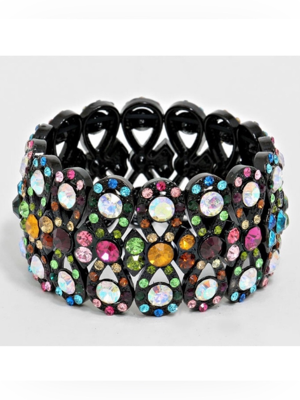 Multi Colored Crystal Rhinestone Evening Bracelet Bangle Stretch